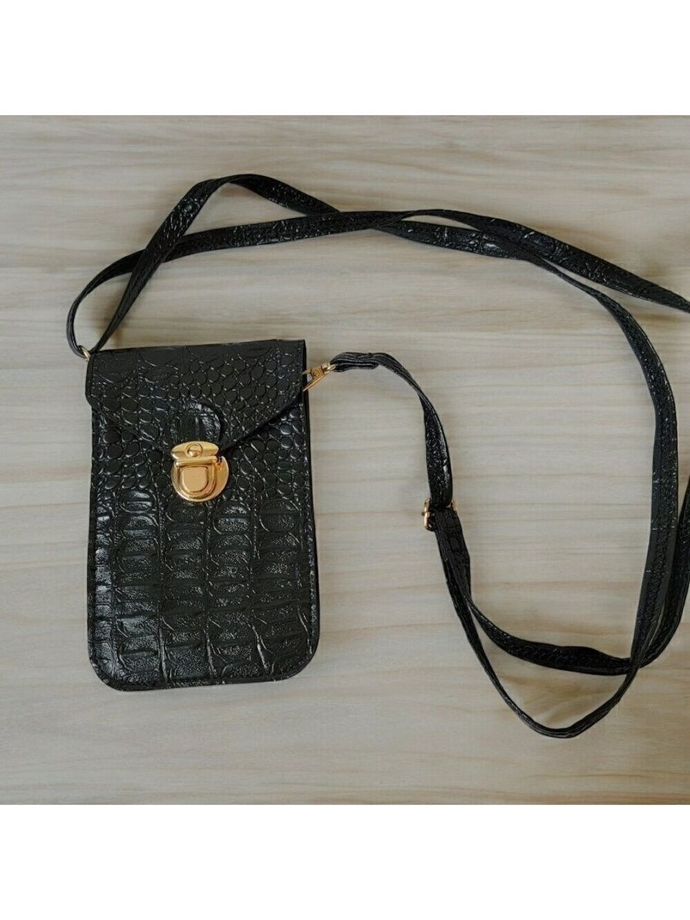 Black Vegan Leather Cell Phone Crossbody Sling
